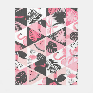 Patchwork Tropical: Flamingo Watermeloen Naadloos. Fleece Deken