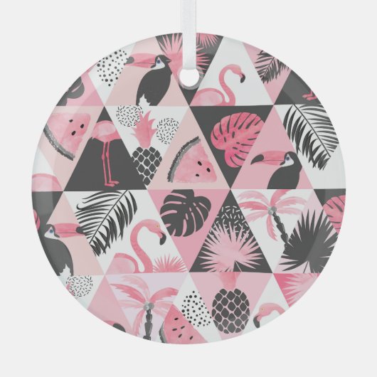 Patchwork Tropical: Flamingo Watermeloen Naadloos. Glas Ornament (Voorkant)