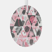 Patchwork Tropical: Flamingo Watermeloen Naadloos. Glas Ornament (Voorkant Rechts)