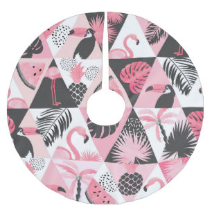 Patchwork Tropical: Flamingo Watermeloen Naadloos. Kerstboom Rok