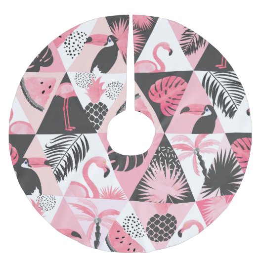 Patchwork Tropical: Flamingo Watermeloen Naadloos. Kerstboom Rok (Voorkant)