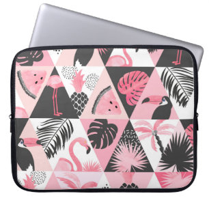 Patchwork Tropical: Flamingo Watermeloen Naadloos. Laptop Sleeve