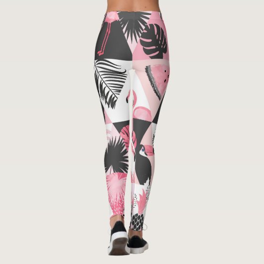 Patchwork Tropical: Flamingo Watermeloen Naadloos. Leggings (Achterkant)