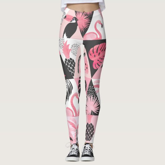 Patchwork Tropical: Flamingo Watermeloen Naadloos. Leggings (Voorkant)
