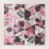 Patchwork Tropical: Flamingo Watermeloen Naadloos. Legpuzzel (Horizontaal)