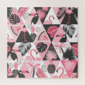 Patchwork Tropical: Flamingo Watermeloen Naadloos. Legpuzzel (Verticaal)