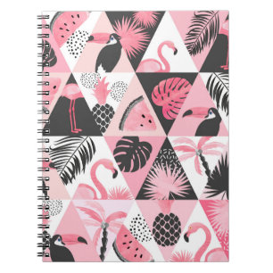 Patchwork Tropical: Flamingo Watermeloen Naadloos. Notitieboek