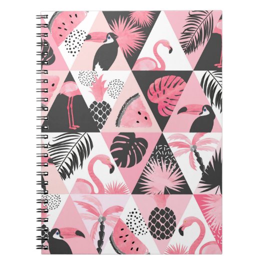Patchwork Tropical: Flamingo Watermeloen Naadloos. Notitieboek (Voorkant)