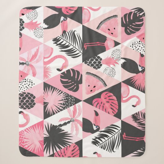 Patchwork Tropical: Flamingo Watermeloen Naadloos. Sherpa Deken (Voorkant)