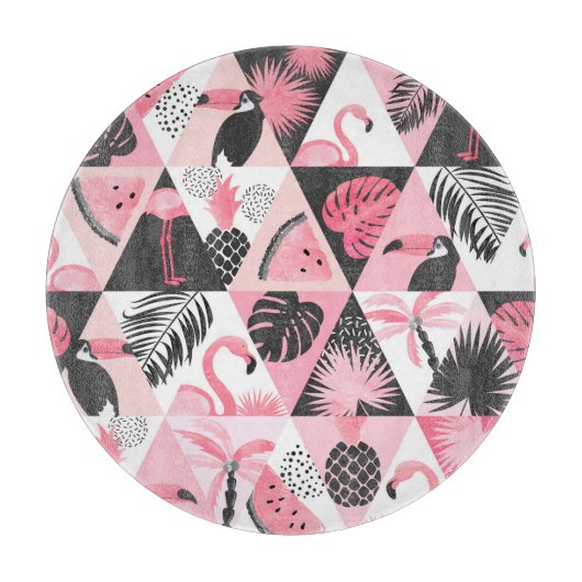 Patchwork Tropical: Flamingo Watermeloen Naadloos. Snijplank (Voorkant)