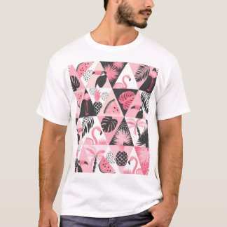 Patchwork Tropical: Flamingo Watermeloen Naadloos. T-shirt