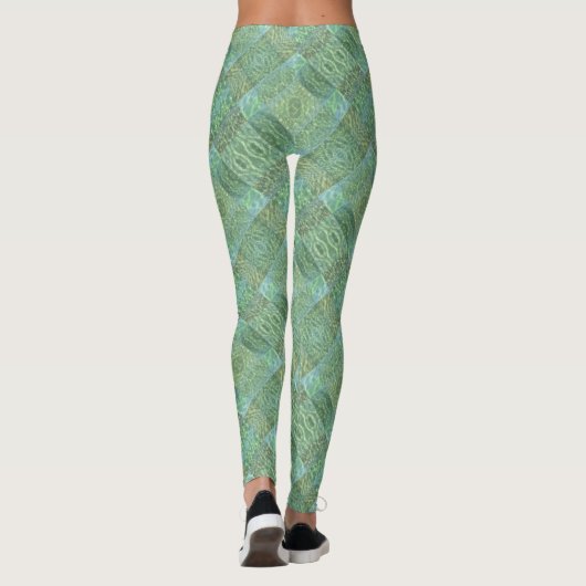 Patchwork Tropisch Water Boho Chic Aquamarijn Leggings (Achterkant)