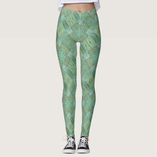 Patchwork Tropisch Water Boho Chic Aquamarijn Leggings (Voorkant)