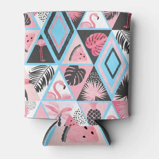 Patchwork tropische flamingo, palmpatroon. blikjeskoeler (Voorkant)