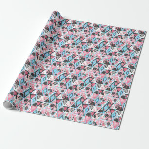 Patchwork tropische flamingo, palmpatroon. cadeaupapier