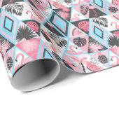 Patchwork tropische flamingo, palmpatroon. cadeaupapier (Rol Hoek)