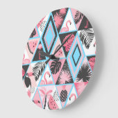 Patchwork tropische flamingo, palmpatroon. grote klok (Hoek)