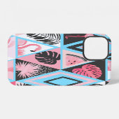 Patchwork tropische flamingo, palmpatroon. iPhone hoesje (Achterkant horizontaal)