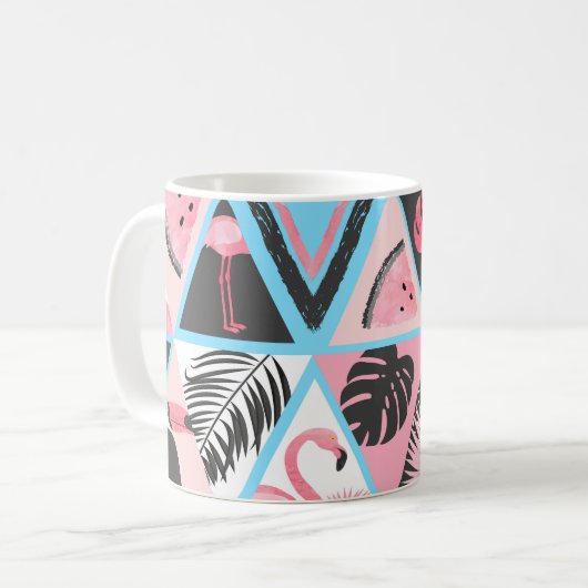 Patchwork tropische flamingo, palmpatroon. koffiemok (Voorkant links)