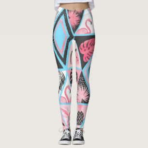 Patchwork tropische flamingo, palmpatroon. leggings