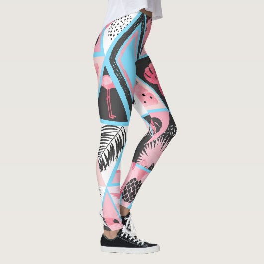 Patchwork tropische flamingo, palmpatroon. leggings (Rechts)