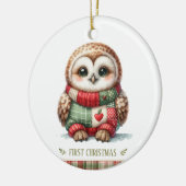 Patchwork Uil Eerste Kerstmis Aandenken Foto Keramisch Ornament (Links)