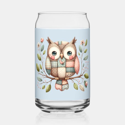 Patchwork Uil in Fantasievol Bos Blikvorm Glas (Voorkant)