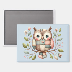 Patchwork Uil in Fantasievol Bos Magneet