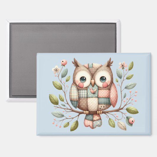 Patchwork Uil in Fantasievol Bos Magneet (Voorkant / Achterkant)