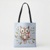 Patchwork Uil in Fantasievol Bos Tote Bag (Voorkant)