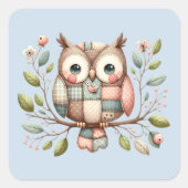 Patchwork Uil in Fantasievol Bos Vierkante Sticker (Voorkant)