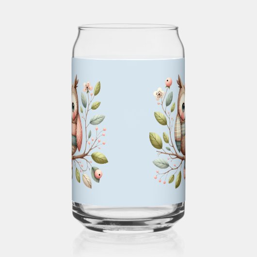 Patchwork Uil in grillig bos Blikvorm Glas (Links)