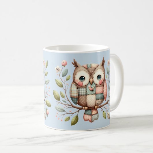 Patchwork Uil in grillig bos Koffiemok (Voorkant rechts)