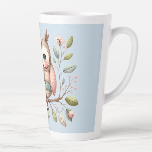 Patchwork Uil in grillig bos Latte Mok (Rechts)