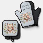Patchwork Uil in grillig bos Ovenwant & Pannenlap Set (Voorkant / Achterkant)