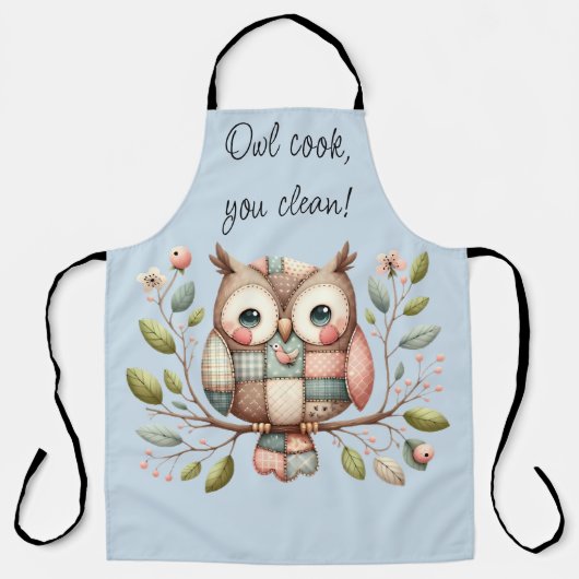 Patchwork Uil in grillig bos Schort (Voorkant)
