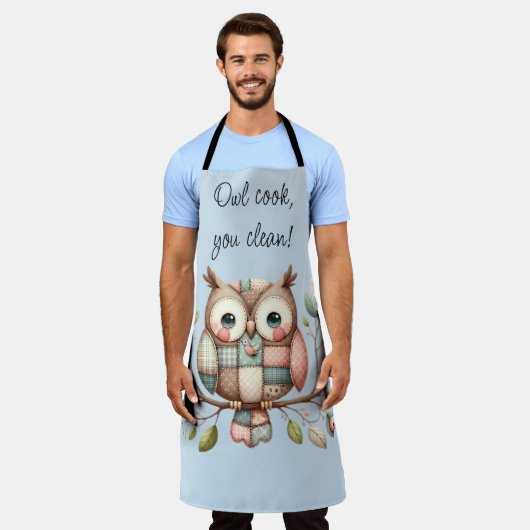 Patchwork Uil in grillig bos Schort (Gedragen)