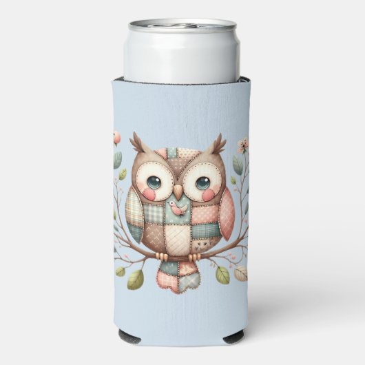 Patchwork Uil in grillig bos Seltzer Blikjeskoeler (Seltzer Achterkant)