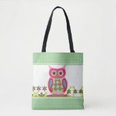 Patchwork Uil Met Stippen Tote Bag (Voorkant)