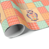 Patchwork Uil Naadloos Patroon Cadeaupapier (Rol Hoek)