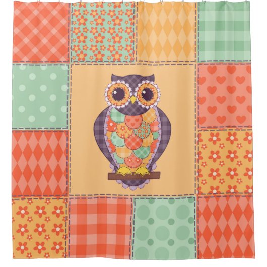 Patchwork Uil Naadloos Patroon Douchegordijn (Voorkant)