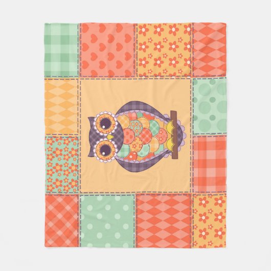 Patchwork Uil Naadloos Patroon Fleece Deken (Voorkant)