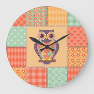 Patchwork Uil  Naadloos Patroon Grote Klok
