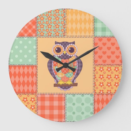 Patchwork Uil  Naadloos Patroon Grote Klok (Voorkant)
