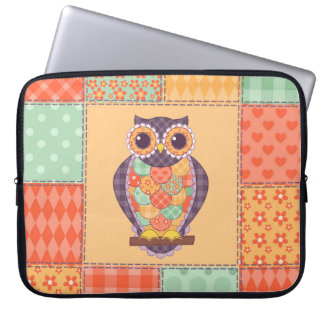 Patchwork Uil Naadloos Patroon Laptop Sleeve
