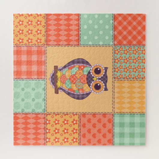 Patchwork Uil  Naadloos Patroon Legpuzzel (Horizontaal)