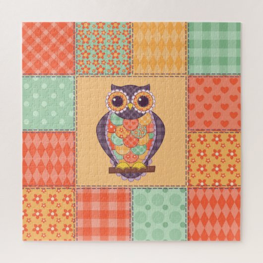 Patchwork Uil  Naadloos Patroon Legpuzzel (Verticaal)