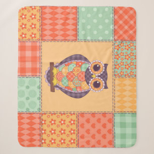 Patchwork Uil Naadloos Patroon Sherpa Deken