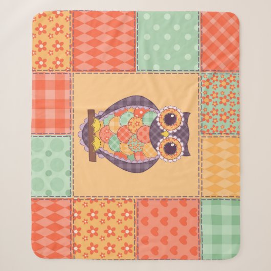 Patchwork Uil Naadloos Patroon Sherpa Deken (Voorkant)