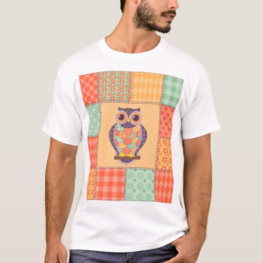 Patchwork Uil  Naadloos Patroon T-shirt (Voorkant)